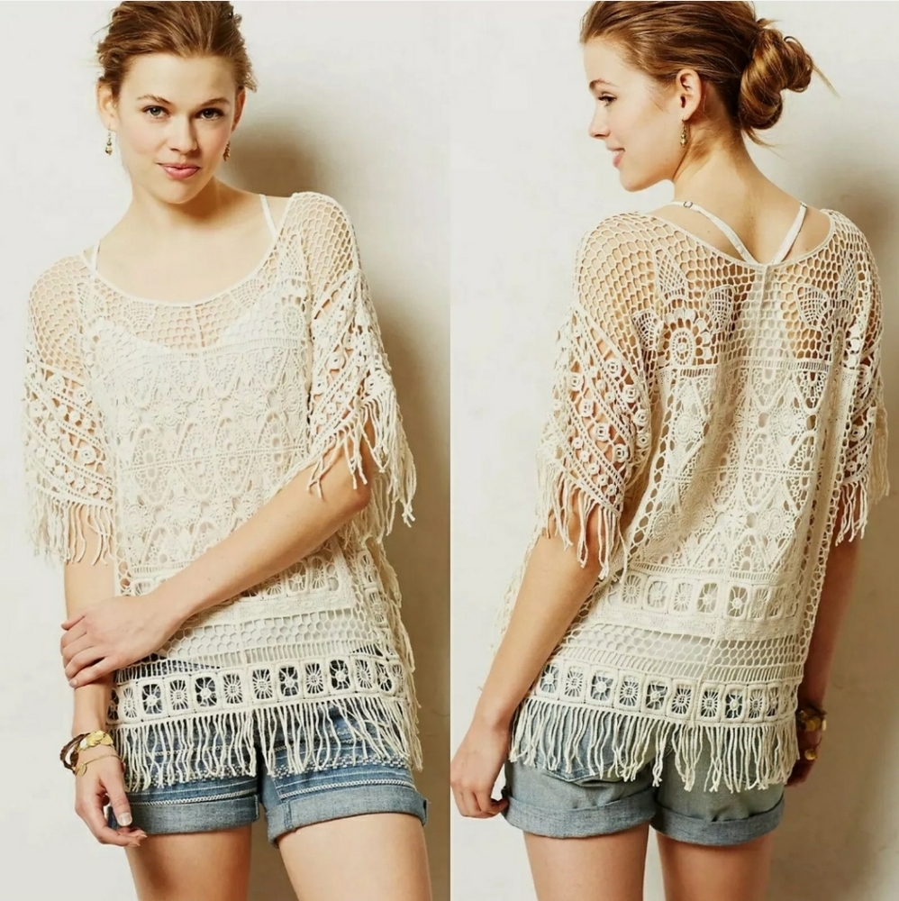 Anthropologie Angel of the North Sayulita Crochet Fringe Pullover Top - Picture 7 of 7